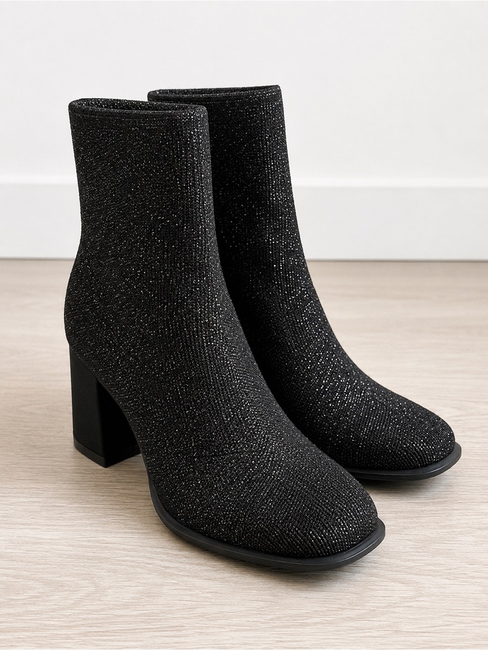 MIA Ankle Boots Metallic Knit Shimmer Block Heel Size 9 Sock Bootie